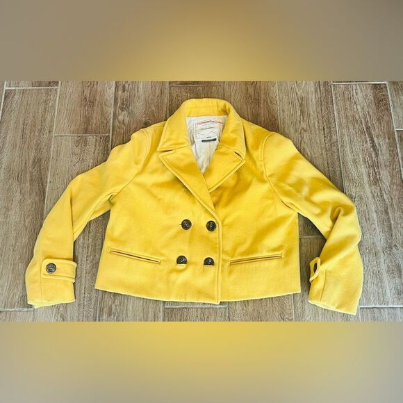 Cartonnier by Anthropologie Luisa Yellow Cropped Peacoat Jacket Sz Medium - Picture 5 of 11